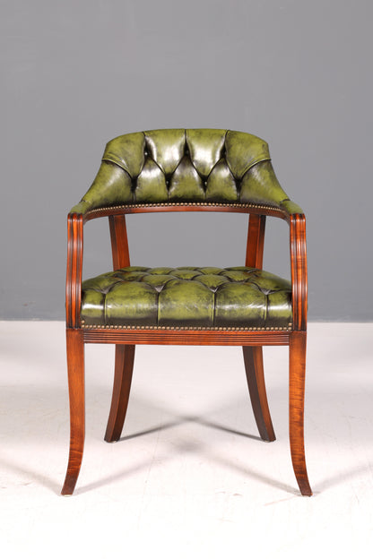 Stilvoller Chesterfield Stuhl Englischer Armlehnstuhl Echt Leder Bürostuhl Sekretär Antik Vintage