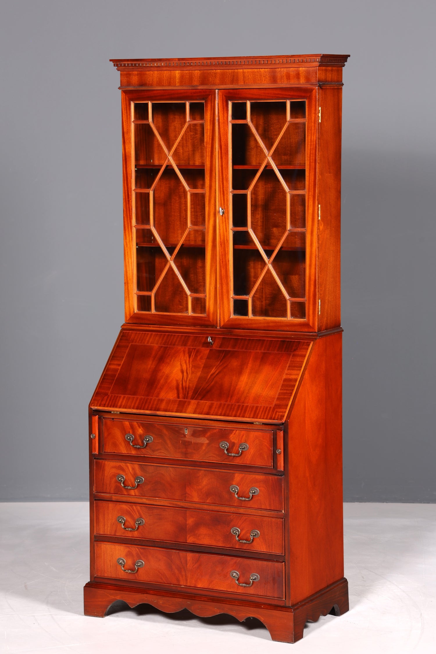 Wunderschöner Englischer Sekretär Büro Aufsatzsekretär Antik 60S Vitrinen Schrank UK