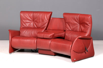 Edles Himolla Ledersofa Trapez 3-Sitzer Echt Leder Rot Relaxsofa Couch Sofa elektrisch verstellbar Vintage