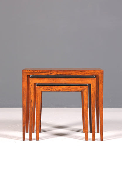 Filigranes Mid Century Tisch Set Designed by Severin Hansen Jr. für Haslev Møbelfabrik Couchtisch Palisander Holz 3er Satz Ablagetisch Beistelltisch