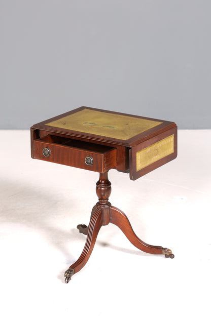 Wunderschöner Englischer Tisch Mahagoni Klapptisch Beistelltisch Englisch echt Leder Antik 60s Ablage 1 von 2