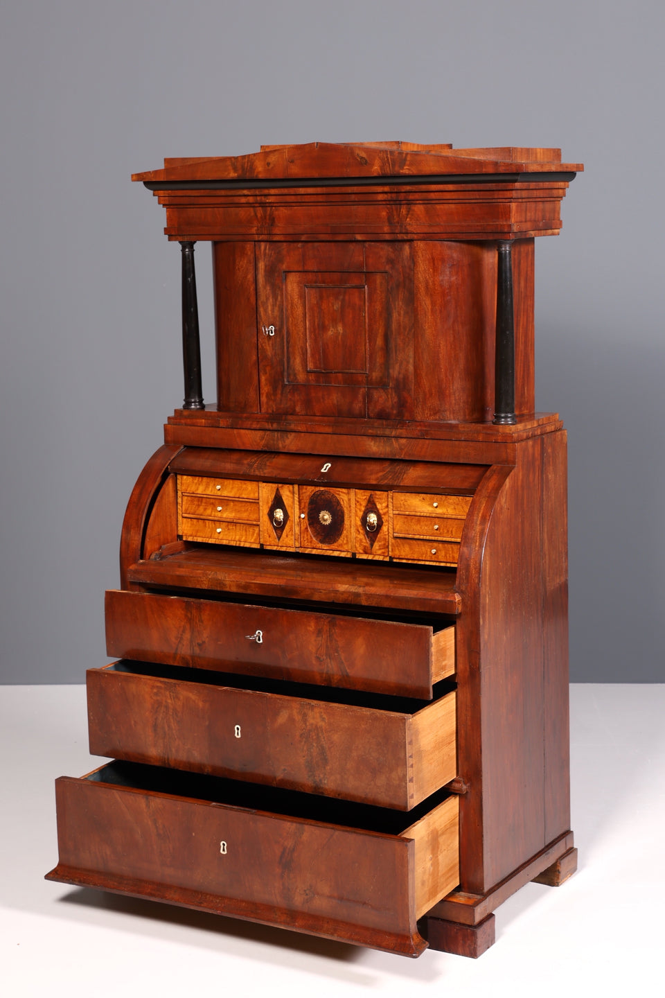 Traumhafter Biedermeier Sekretär um 1840 Rollladen Kommode Säulen Schrank