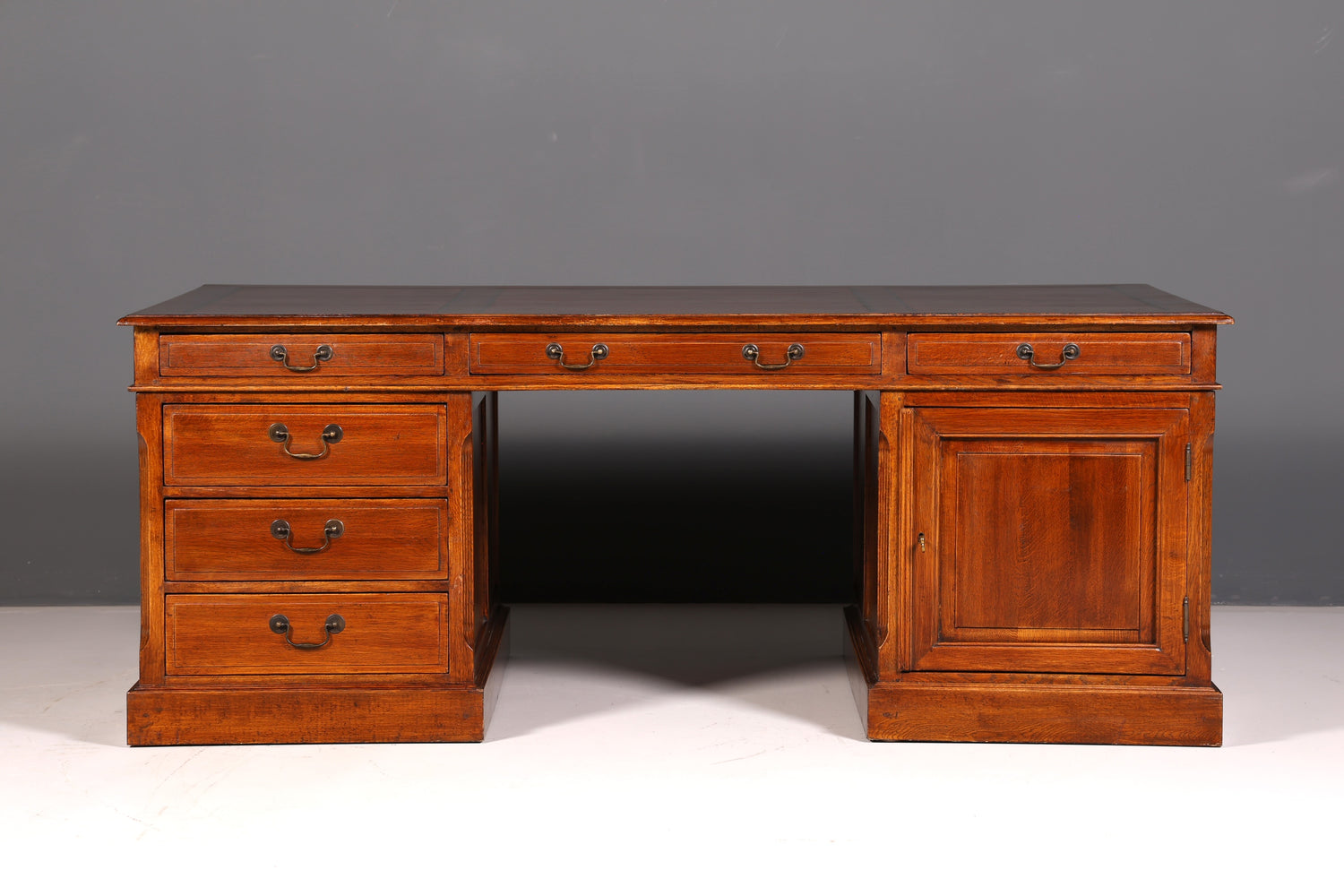 Impressive English XXL Writing Desk, Office Desk, Partner Desk, Antique Solid Wood Vintage