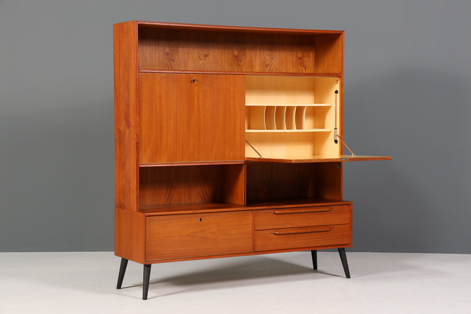 Edler Mid Century Schrank Vintage Highboard Sekretär Teak Holz Regal