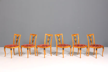 6x Traumhafte Stühle im Biedermeier Stil Antik Stuhl Set Jugendstil Küchenstühle Esszimmer Stühle