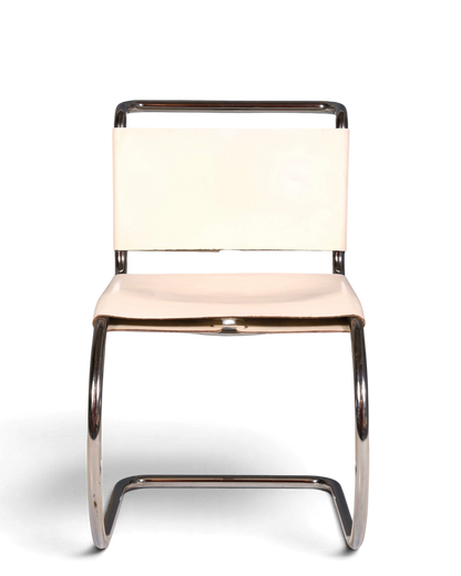 Hauptstadt Möblerei Knoll International MR Chair Freischwinger aus weißem Leder und verchromtem Stahlrohr