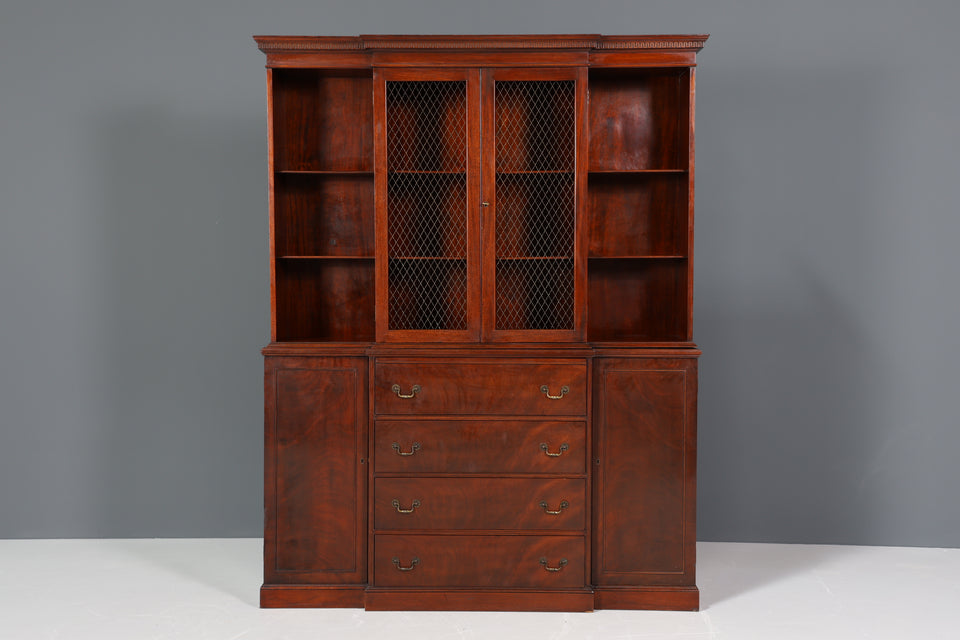 Edle Englische Vitrine Bibliothek Sekretär echt Holz Schrank Regal