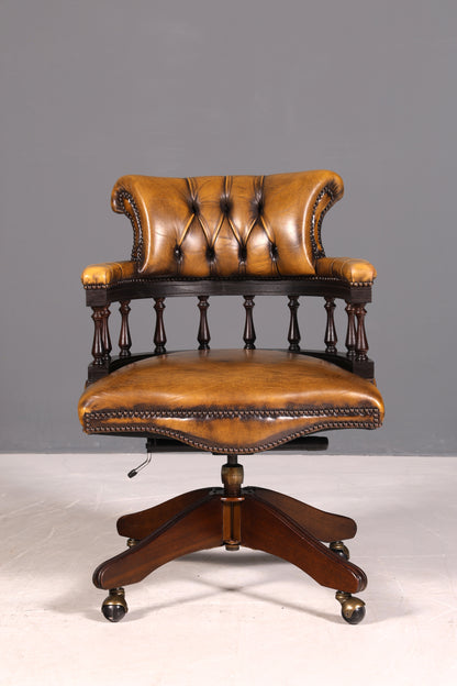 Original Chesterfield Centurion Captain Chair Englisch grün echt Leder Sessel Bürostuhl Office Chair