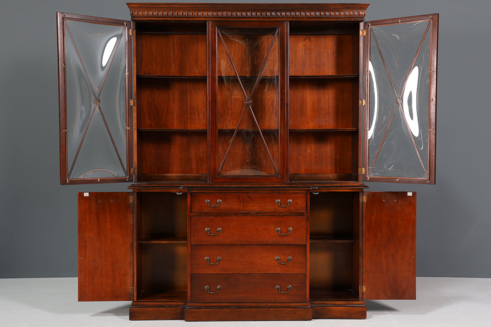 Edle Englische Vitrine echt Holz Sekretär Bibliothek Bücherschrank