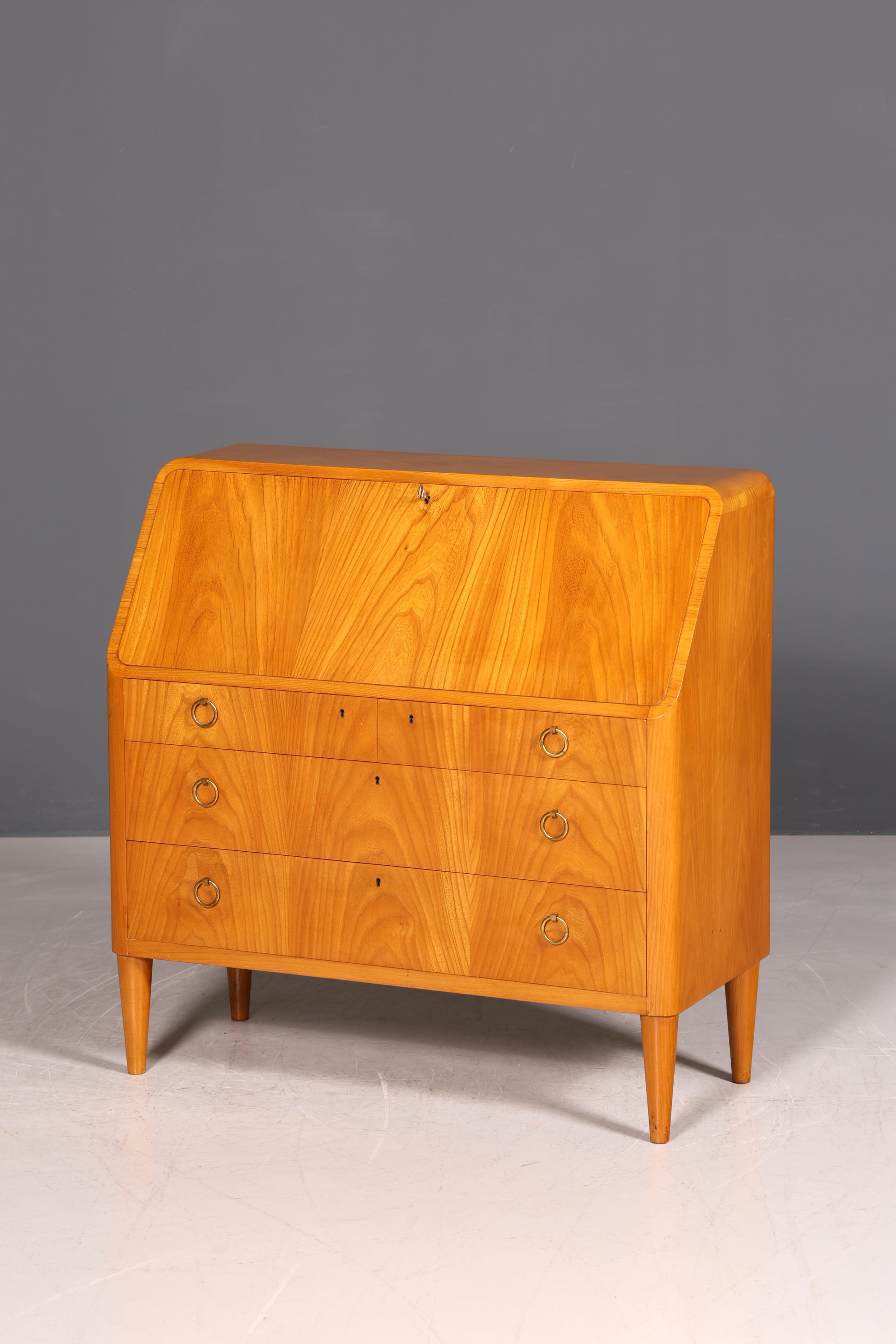 G025 Finish Schlichter Mid Century Sekretär Vintage Schreibmöbel echt Holz Kommode Office Secretary