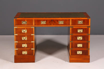 Edler Maritimer Schreibtisch Englischer Military Chest Bürotisch Office Table Echt Lederauflage Antik Vintage