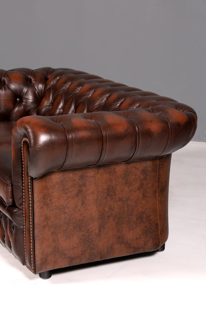 Beautiful Original Centurion Chesterfield 2-Seater Sofa, England, Genuine Leather Upholstered Sofa