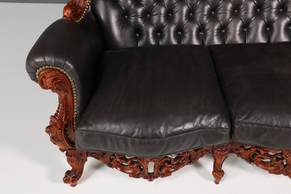 Königliches 3-Sitzer Barock Sofa echt Leder Luxus Chesterfield Couch