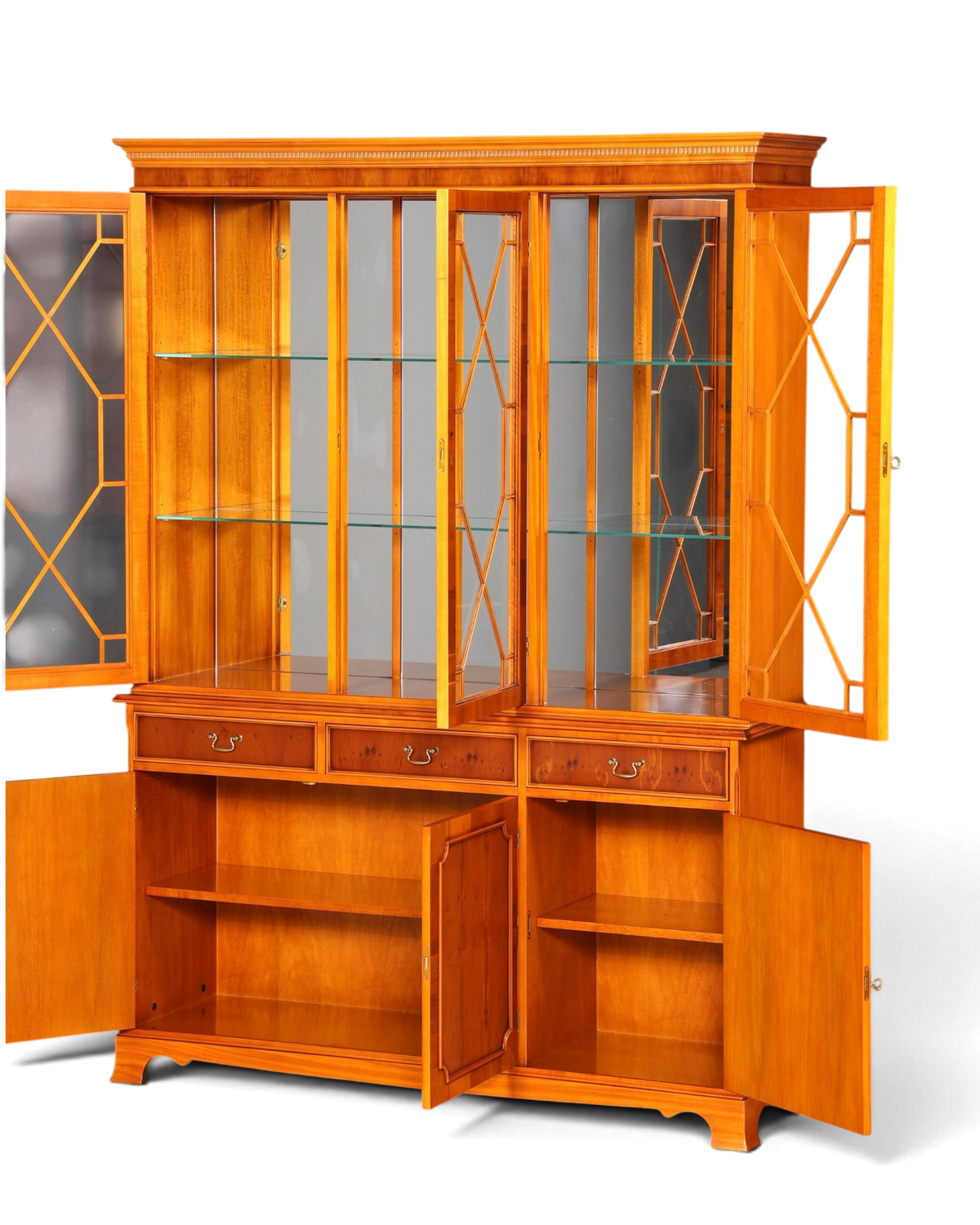 Hauptstadt Möblerei englische Vitrine aus Holz mit Glastüren, Innenbeleuchtung und verstellbaren Regalböden im Vintage-Stil