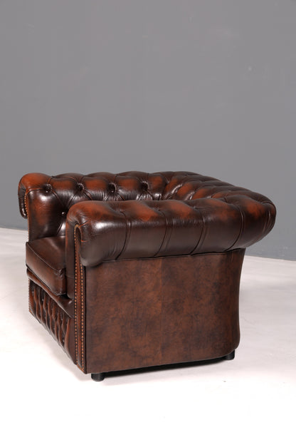 Elegant Original Centurion Chesterfield Armchair from England, English Wingback Armchair, Gentleman’s Armchair, Leather Armchair