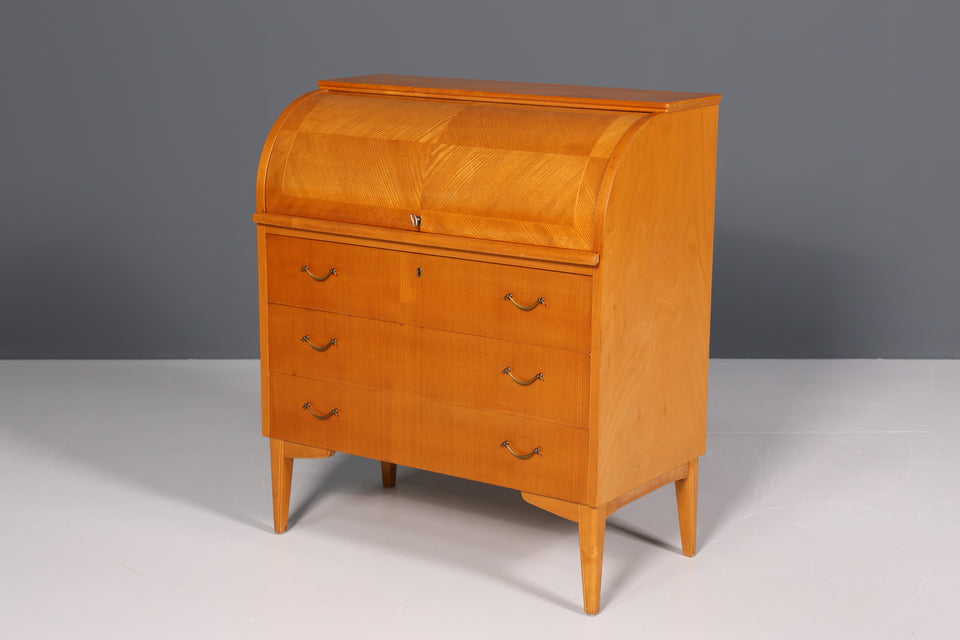 Schlichter Mid Century Sekretär Teak Holz Rollladen Schrank