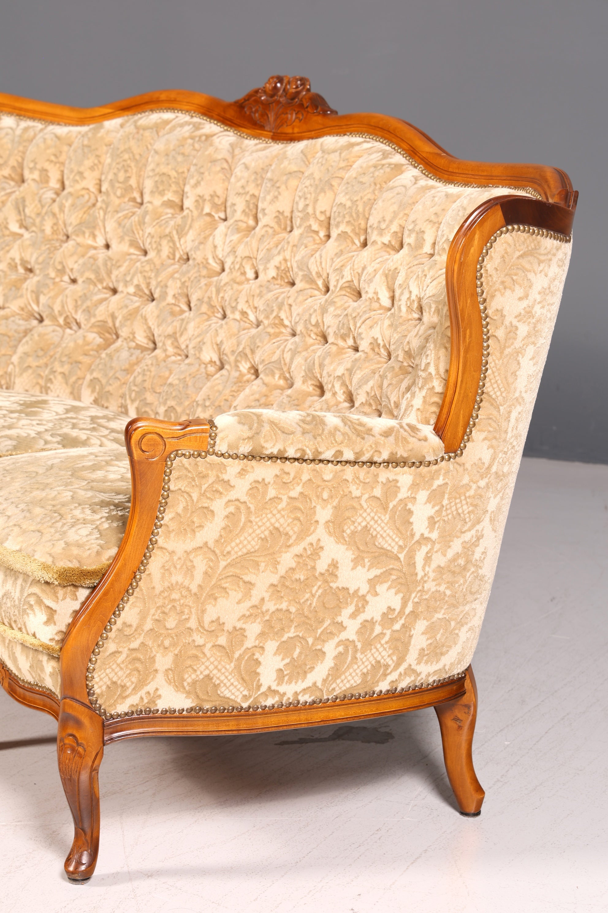 Wunderschönes Chippendale Sofa Barock Stil Couch Samt Stoff 3 Sitzer Antik Vintage