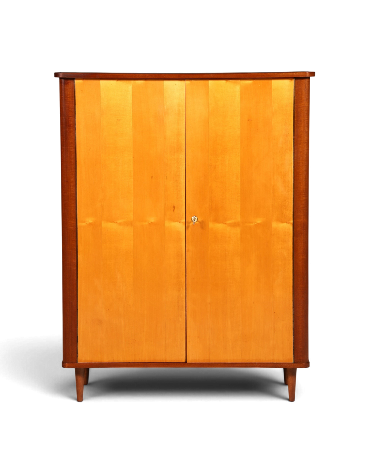 Hauptstadt Möblerei Mid Century Schrank aus den 60er Jahren in hellem Echtholz mit zwei Türen und Schlüssel