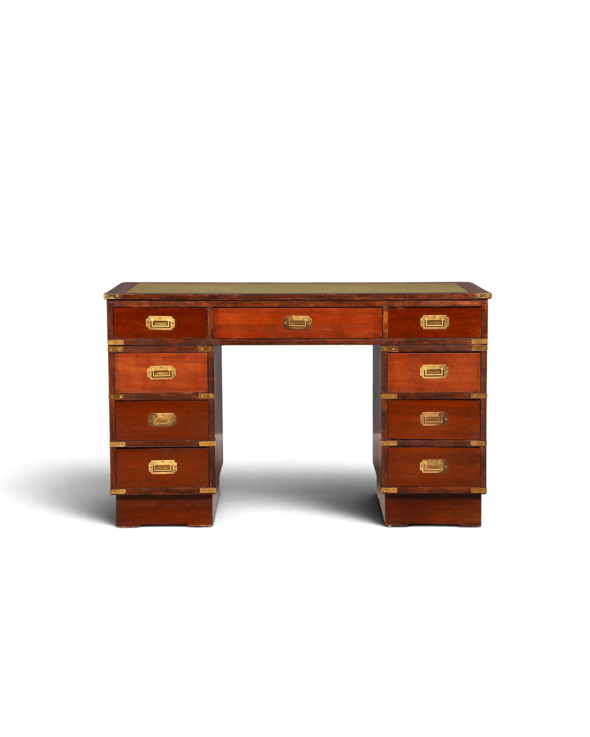 Wunderschöner Maritimer Schreibtisch Englischer Military Chest Bürotisch Office Table mit echt Lederauflage