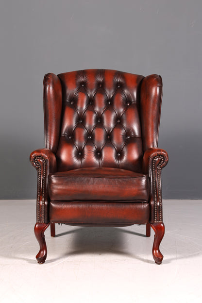 Stilvoller Original Chesterfield Queen Anne Ohrenbackensessel Englisch Echt Leder Herrensessel UK Armlehnsessel Lesesessel Vintage