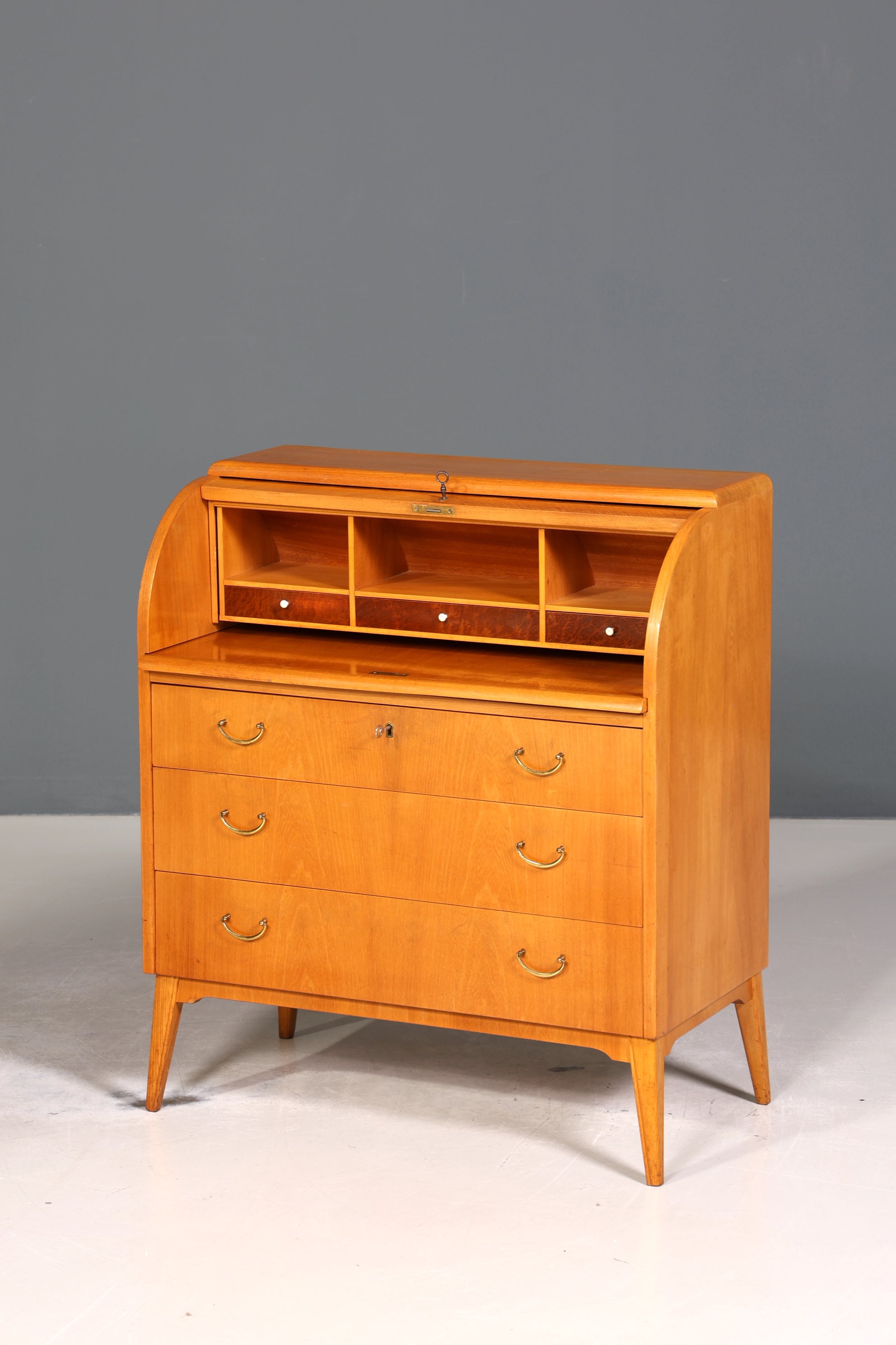 Wunderschöner Mid Century Rollladen Sekretär echt Holz Büro Schrank Vintage Schreibkommode