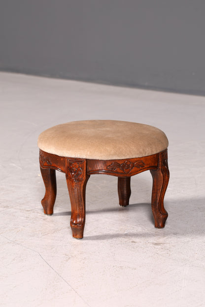 Wunderschöner Antiker Hocker Fußhocker Beige Samt Schemel Barock Stil Fußbank Sitzhocker Vintage
