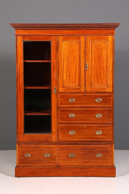 Beeindruckender Antiker Englischer Vitrine Kleiderschrank Wäscheschrank Dielenschrank Schrank Vintage