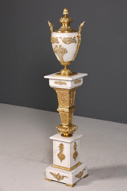 Wunderschöne Barock Stil Säule mit Vase Louis XV Marmor Blumensäule weißer Naturstein Sockel Ablage