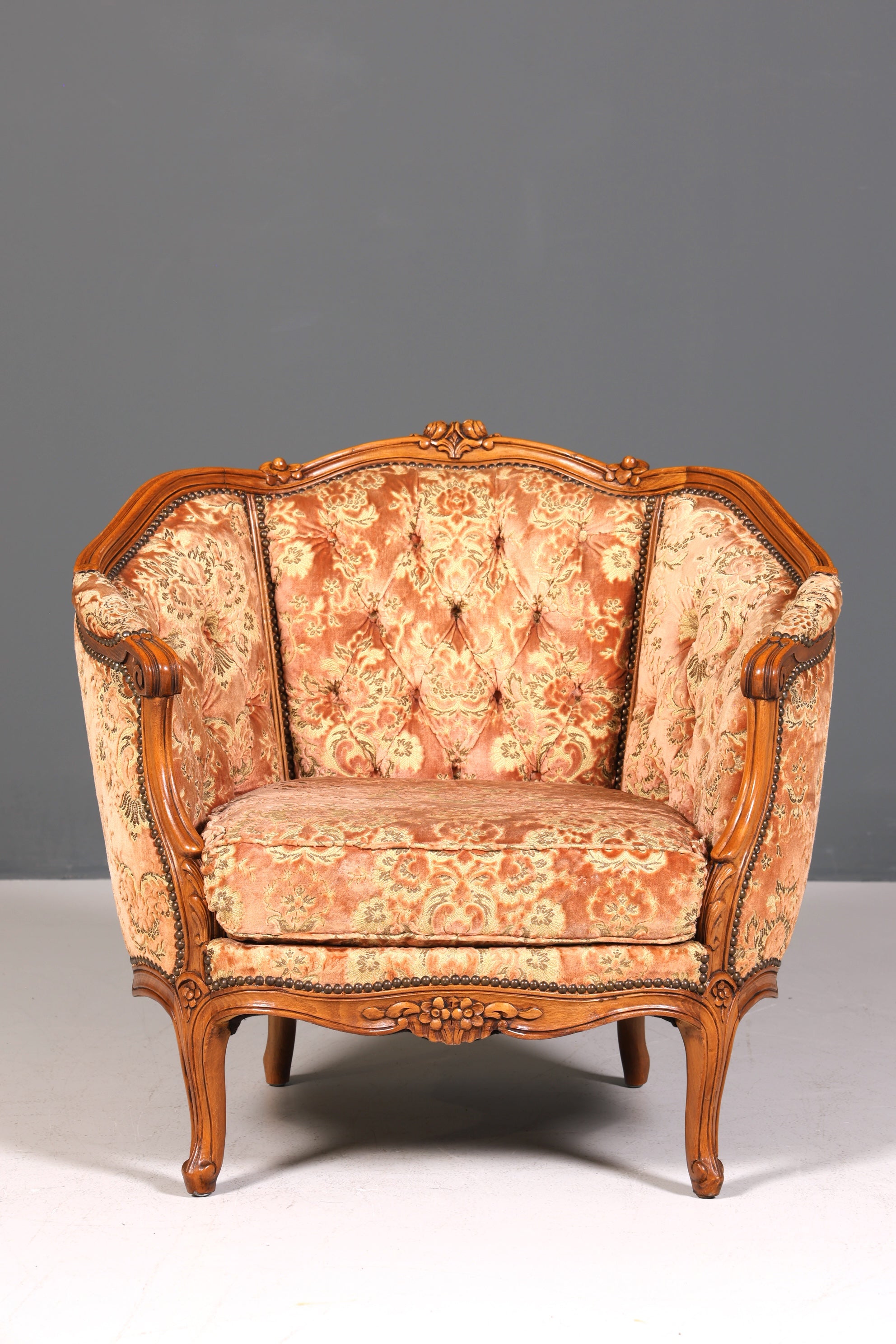 Wunderschöner Chippendale Armlehnsessel Barock Stil Sessel Armchair Samt Stoff Rococo Stil Sessel 2 von 2