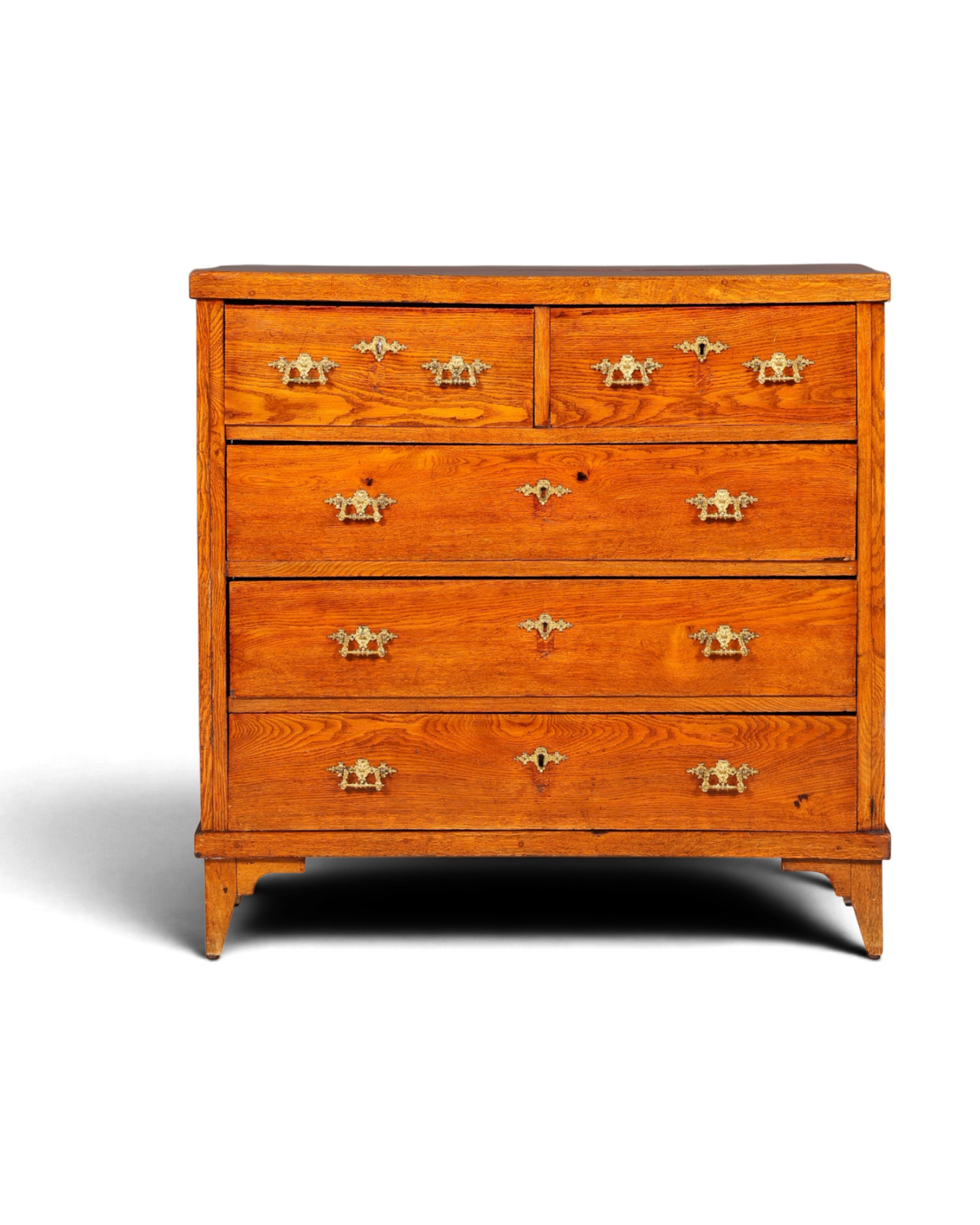 Hauptstadt Möblerei antike Eichenholz-Kommode mit fünf Schubladen und verzierten Messingbeschlägen