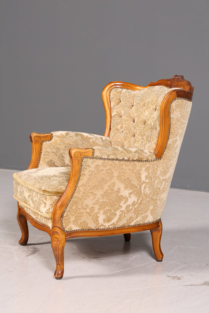 Edler Chippendale Armlehnsessel Barock Stil Sessel Armchair Samt Stoff Antik Vintage
