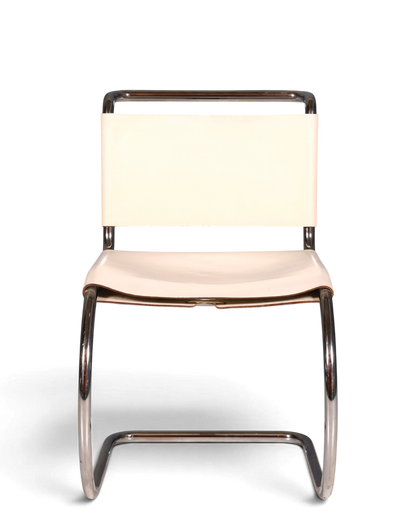 Hauptstadt Möblerei Knoll International MR Chair Freischwinger aus weißem Leder und verchromtem Stahlrohr