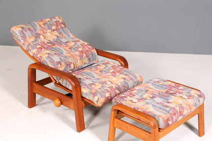 Stilvoller Mid Century Armlehnsessel mit Hocker HS Design Sessel Liegefunktion Teak Holz Lounge Sessel