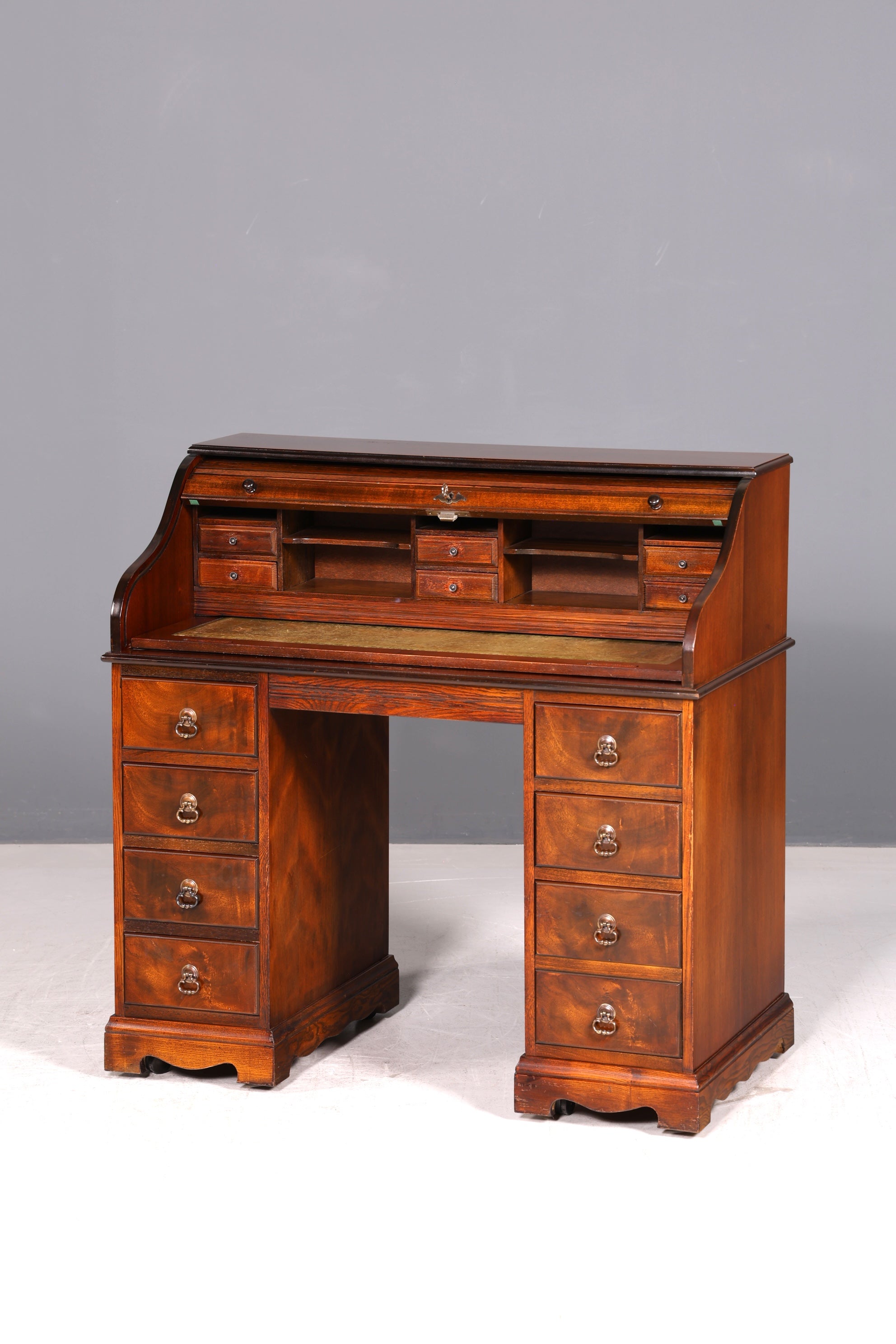 Wunderschöner Englischer Rollladen Schreibtisch Rolltop Desk Sekretär Antik echt Lederauflage Bürotisch Vintage