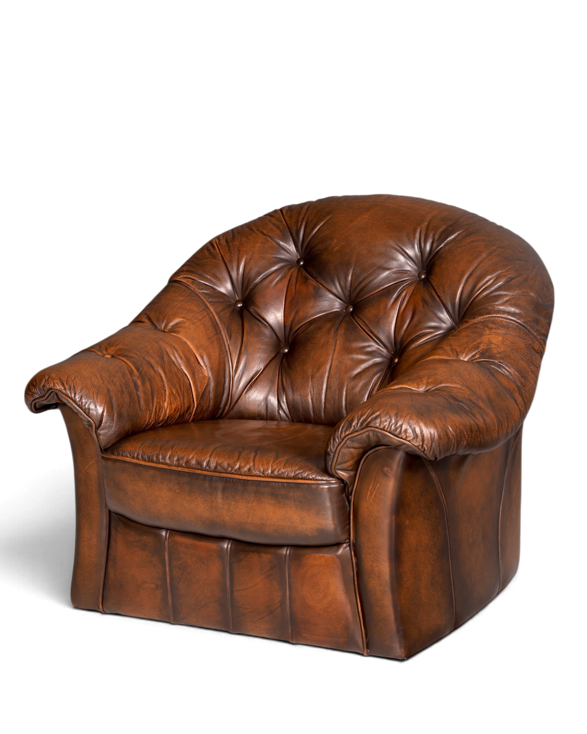 Hauptstadt Möblerei Chesterfield Sessel aus braunem Echtleder mit klassischer Knopfheftung im Vintage-Stil