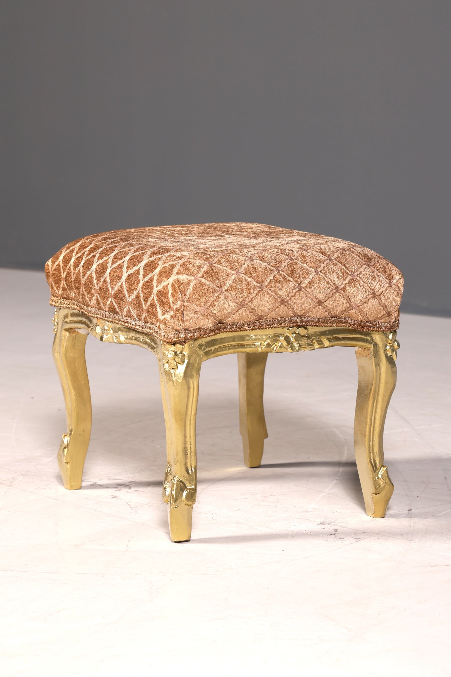 Traumhafter Barock Stil Hocker echt Holz Polster Schemel Fussablage