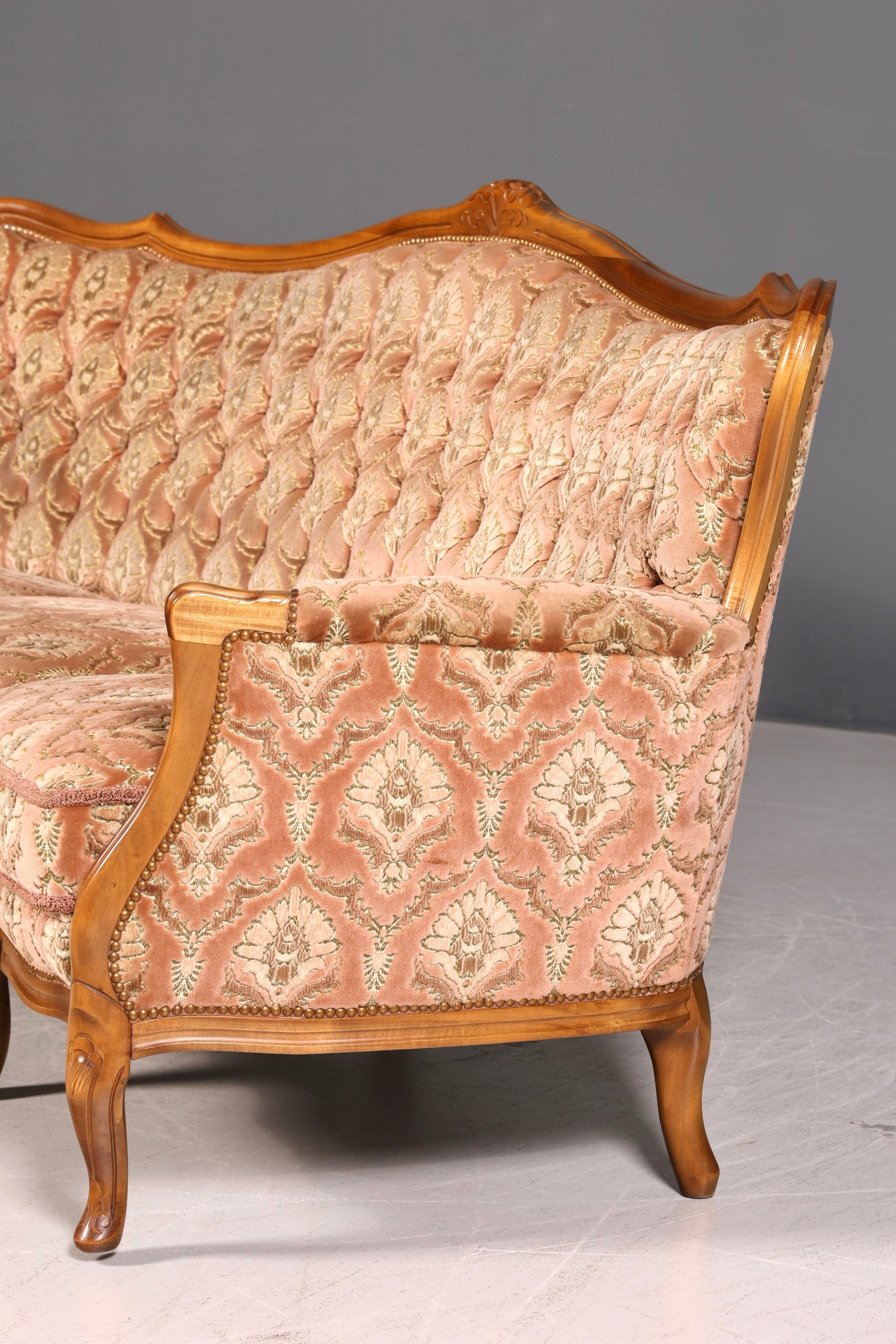 Wunderschönes Chippendale Sofa Barock Stil Couch Samt Stoff 3 Sitzer Antik Vintage