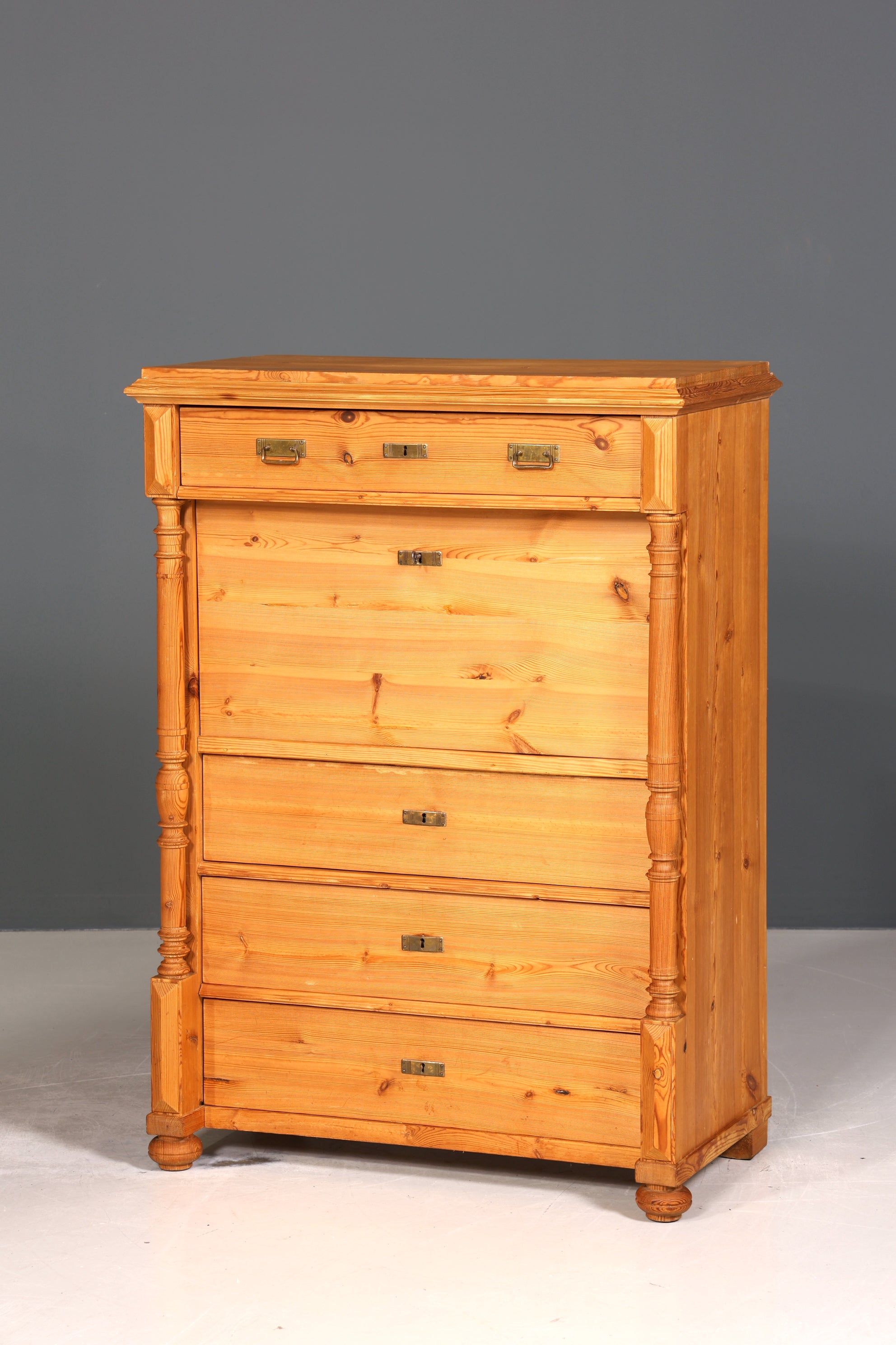 Stilvoller Gründerzeit Sekretär Vertiko Highboard Weichholz Jugendstil Kommode Landhaus Schrank um 1880