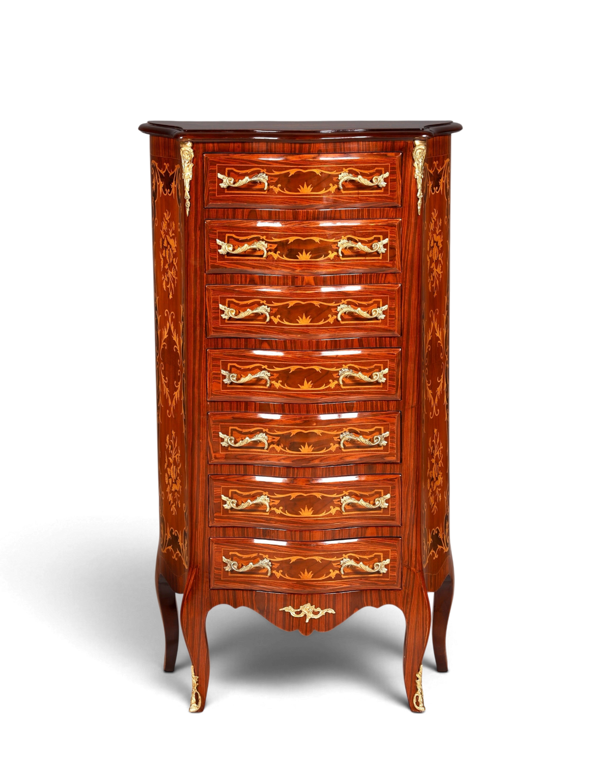 Stilvolles Barock Stil Louis XV Highboard Intarsien Vertiko Kommode Schubladenkommode