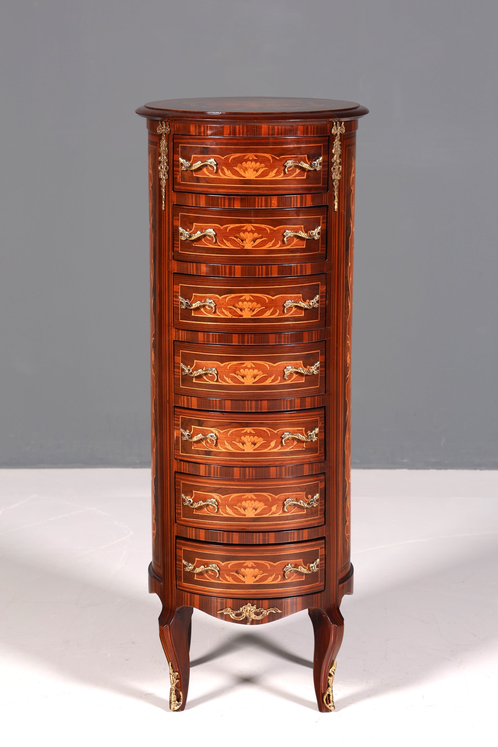 Traumhafte Barock Stil Kommode Vertiko Intarsien Schubladenkommode 7-Schübige Kommode