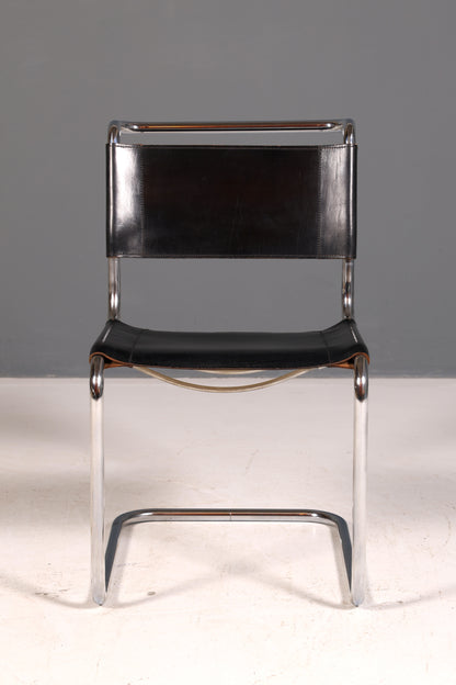 Edler Original Thonet Freischwinger Stuhl Chrom Leder Schwarz Bauhaus Designklassiker Kragstuhl Esszimmer Stuhl Vintage 2 von 2