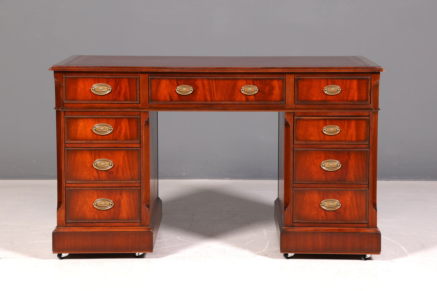 Wunderschöner Original Heldense Englischer Schreibtisch Echt Lederauflage Bürotisch Antik Office Desk