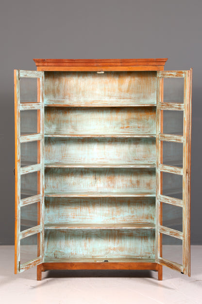 Wunderschöne Vitrine im Kolonial Stil Schrank Bücherregal Landhaus Stil Englisch Geschirrschrank Glasvitrine Echt Holz Vintage