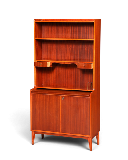 Hauptstadt Möblerei Mid Century sekreter ve kitaplık, masif ahşap, vintage tasarım, ayarlanabilir raflı ve çalışma alanlı