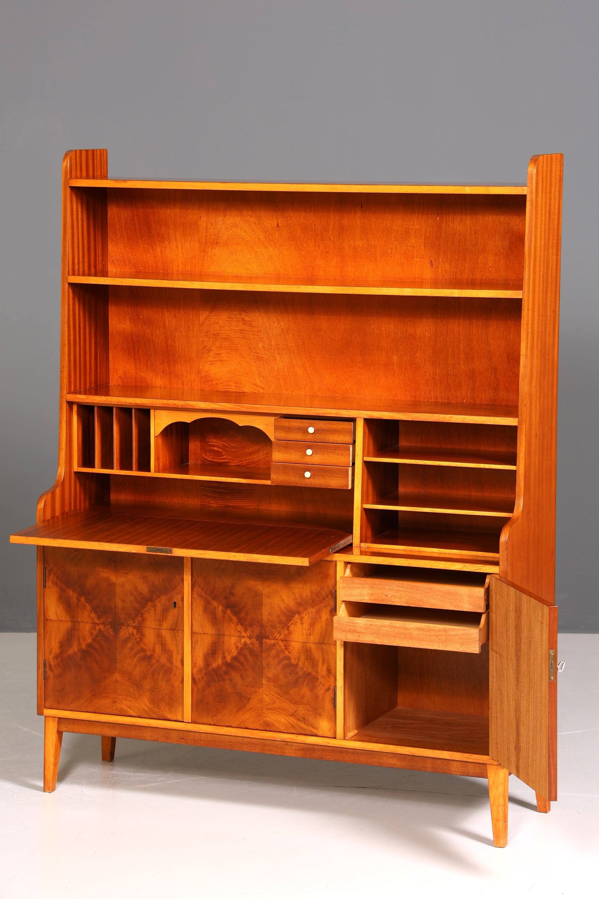 Traumhafter Mid Century Schrank Bücherregal Vintage Sekretär Highboard Holz Regal Bookshelf
