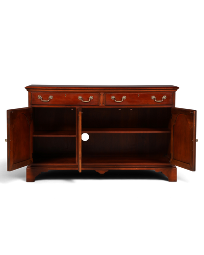 Hauptstadt Möblerei Drexel Heritage Sideboard aus dunklem Holz im Antik-Stil mit Schubladen und offenen Schranktüren