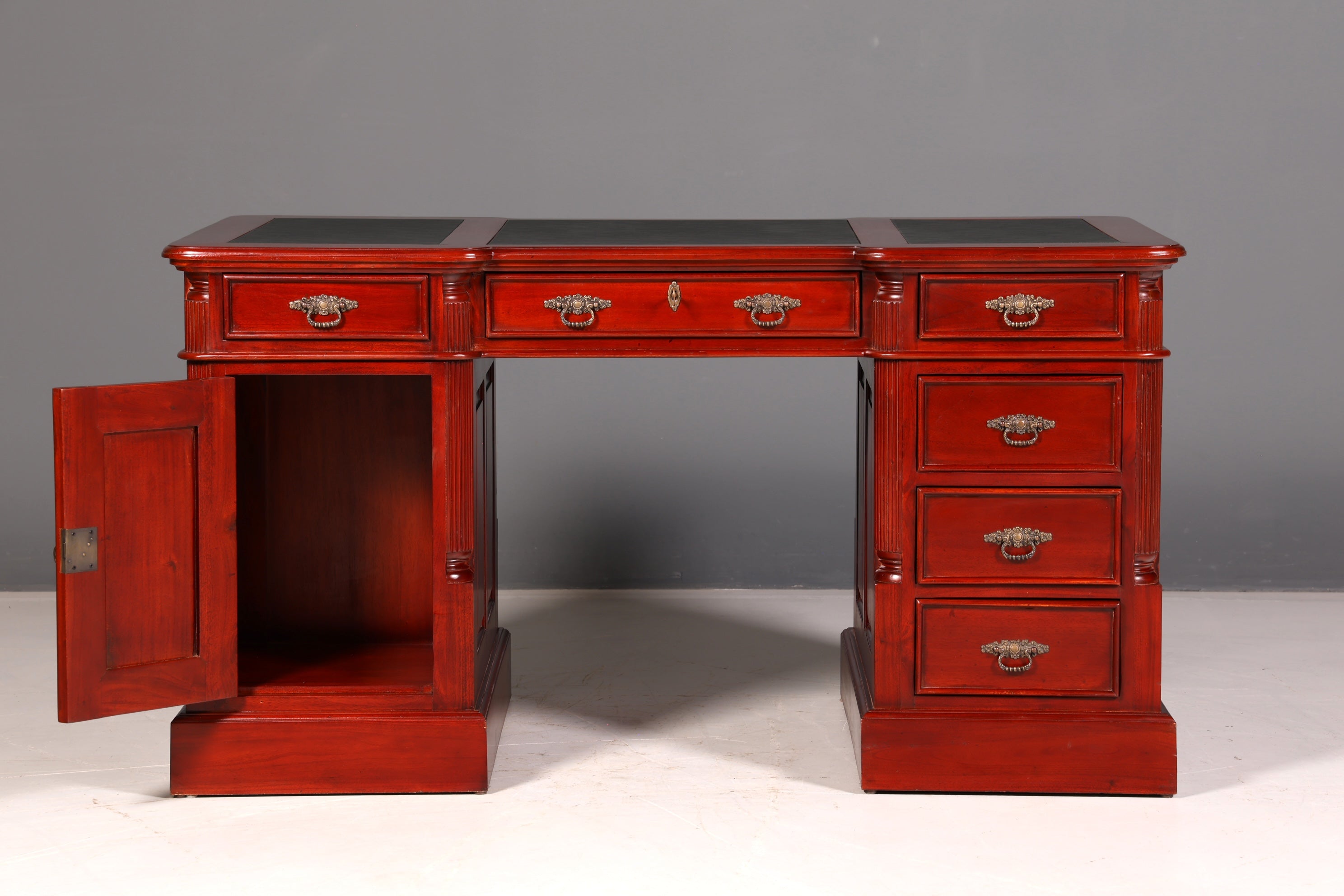 Wunderschöner Englischer Schreibtisch Mahagoni Lederauflage Bürotisch Office Desk Antik Vintage