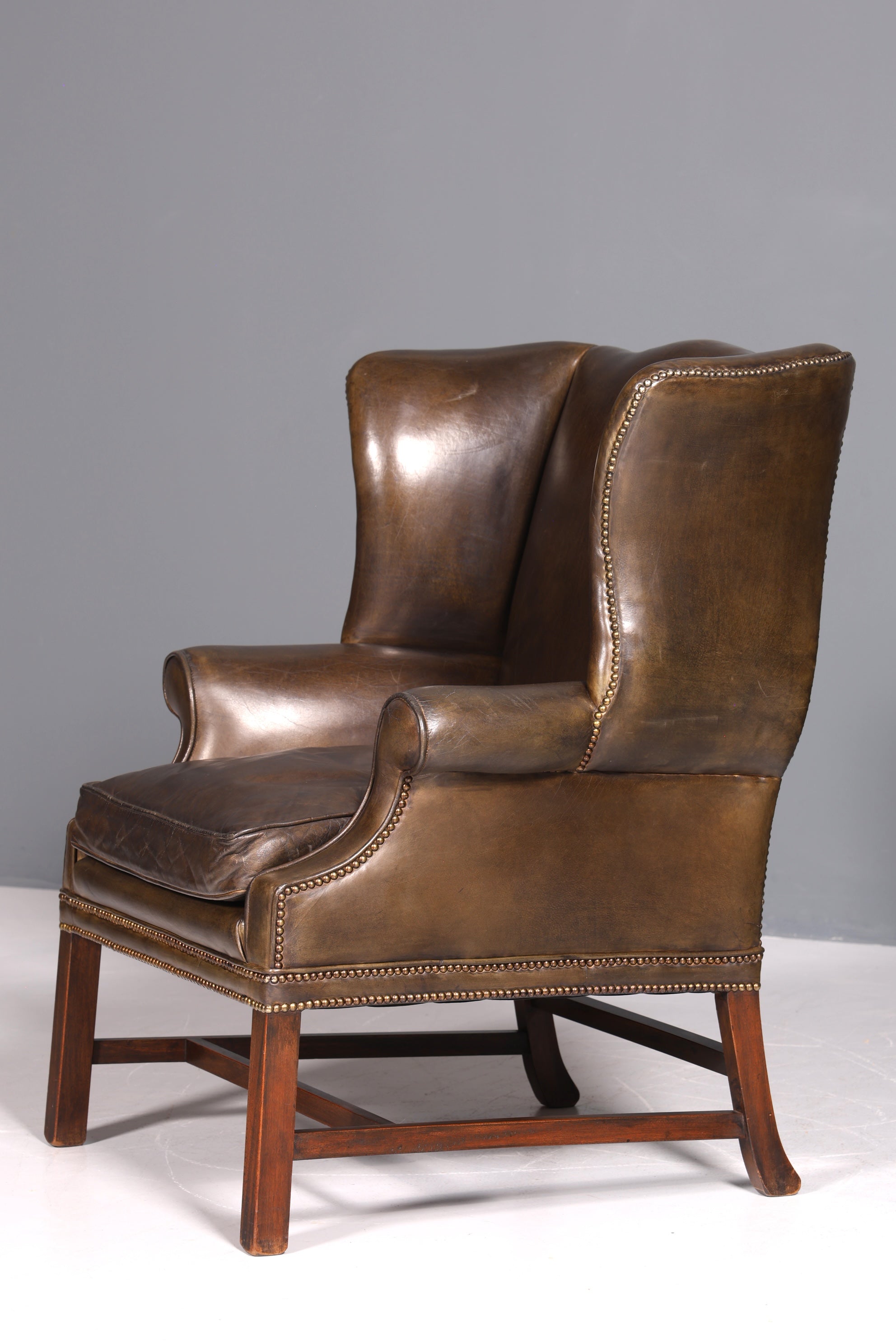 Wunderschöner Englischer Ohrenbacken Sessel braun Englisch Leder Herrensessel UK Armlehnsessel