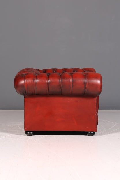 Stilvoller Original Chesterfield Sessel Oxblood Echtleder Englischer Armlehnsessel Herrensessel Antik Ledersessel
