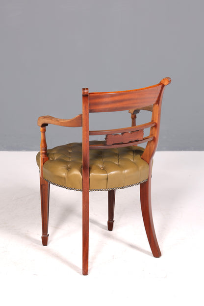 Wunderschöner Chesterfield Armlehnstuhl Anno Dom Sekretär Stuhl Englisch echt Leder Küchenstuhl 1 von 2